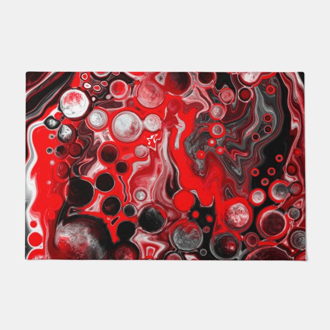 Paillasson Peinture à verres rouge, blanc et noir Fluid Art (Devant)