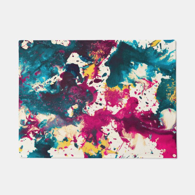 Paillasson Peinture Abstraite colorée Turquoise et magenta (Devant)