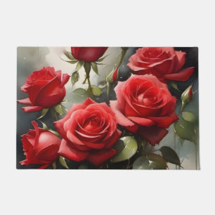 Paillasson Peinture aquarelle de jolies roses rouges