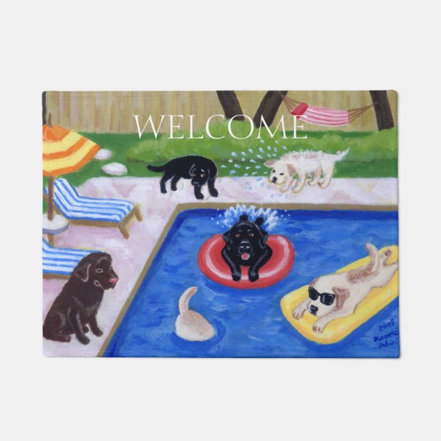 Paillasson Peinture d'amusement de Labradors de réception au (Devant)