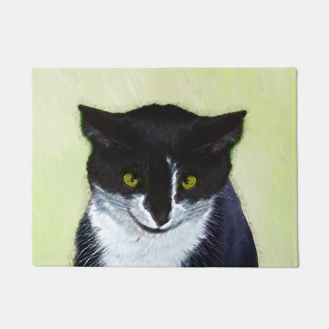 Paillasson Peinture de chat Tuxedo - Cute Original Cat Art (Devant)