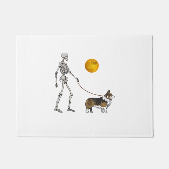 Paillasson Pembroke Welsh Corgi Skeleton Dog Walking Hallowee (Devant)