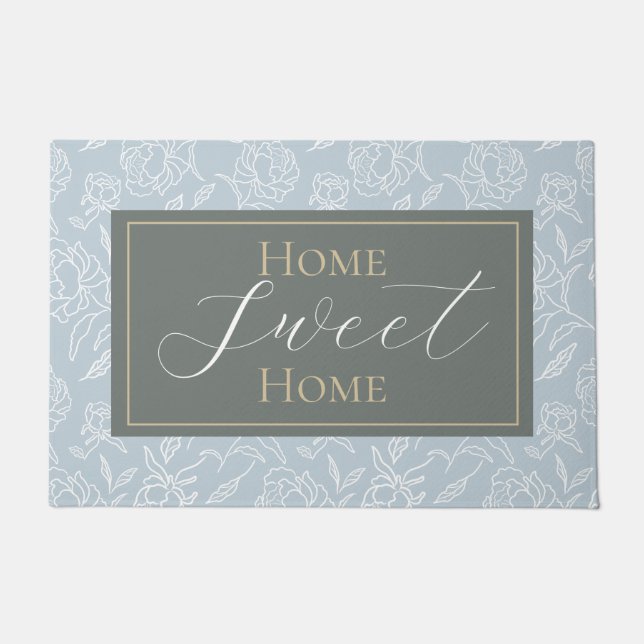 Paillasson Peonies croisées Dusty Blue (Devant)