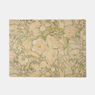 Paillasson Peonies d'Alphonse Mucha, Art Nouveau Vintage