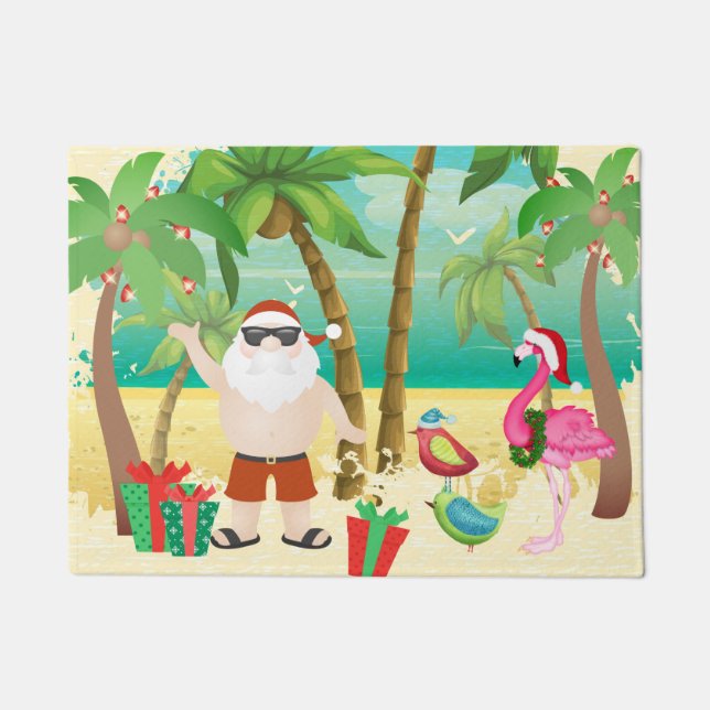 Paillasson Père Noël et oiseaux tropicaux Plage Noël (Devant)