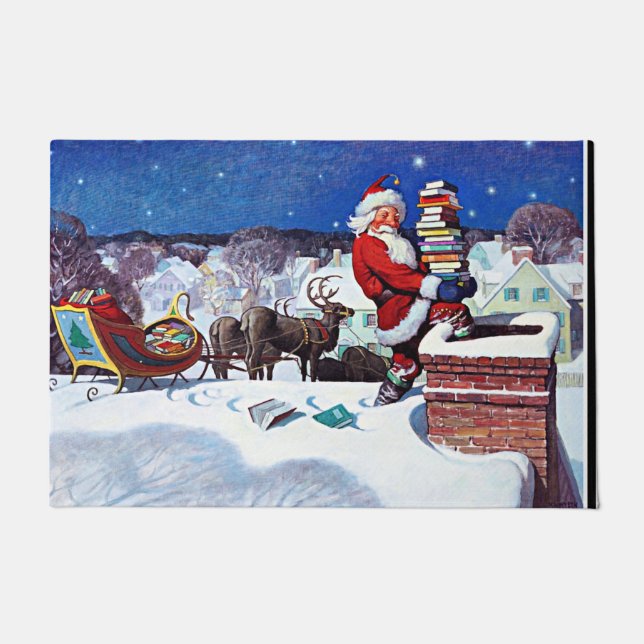 Paillasson Père Noël livre une cargaison de livres, (Devant)