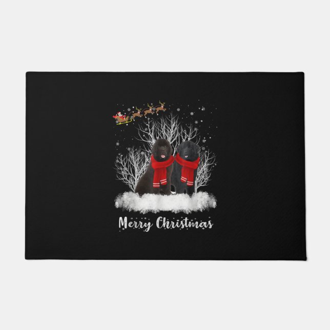 Paillasson père Noël Newfoundland Couple Joyeux cadeau de chi (Devant)