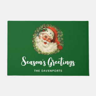 Paillasson Père Noël vintage avec couronne de pin