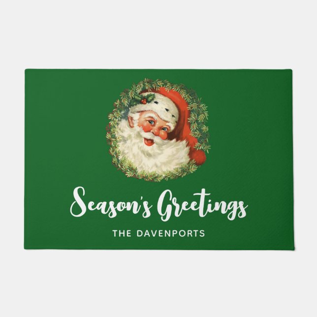 Paillasson Père Noël vintage avec couronne de pin (Devant)