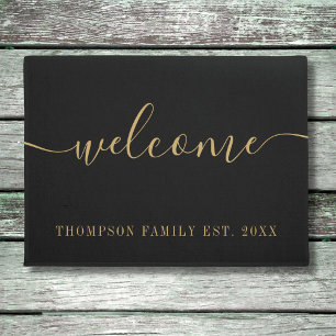 Paillasson Personalized Family Name Gold Black Welcome