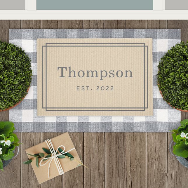 Paillasson Personnalisé Beige Grey Famille Nom Monogramme (Créateur téléchargé)