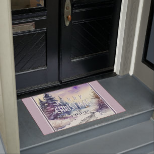 Paillasson Personnalisé Joyeux Noël neigeux scène lilas