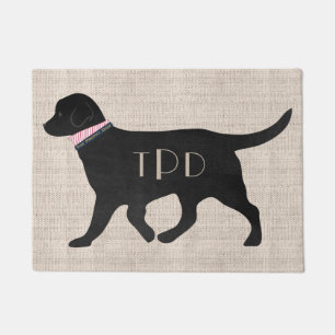 Paillasson Personnalisé Monogramme Preppy Black Lab Tan Jute