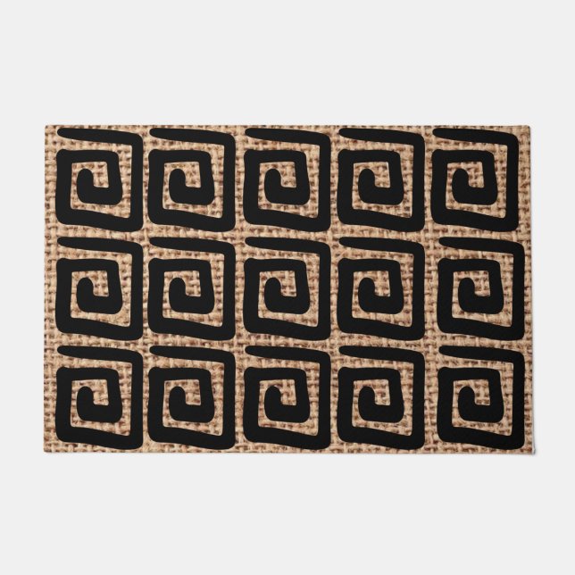Paillasson Personnalisé style moderne noir grec clé motif bur (Devant)