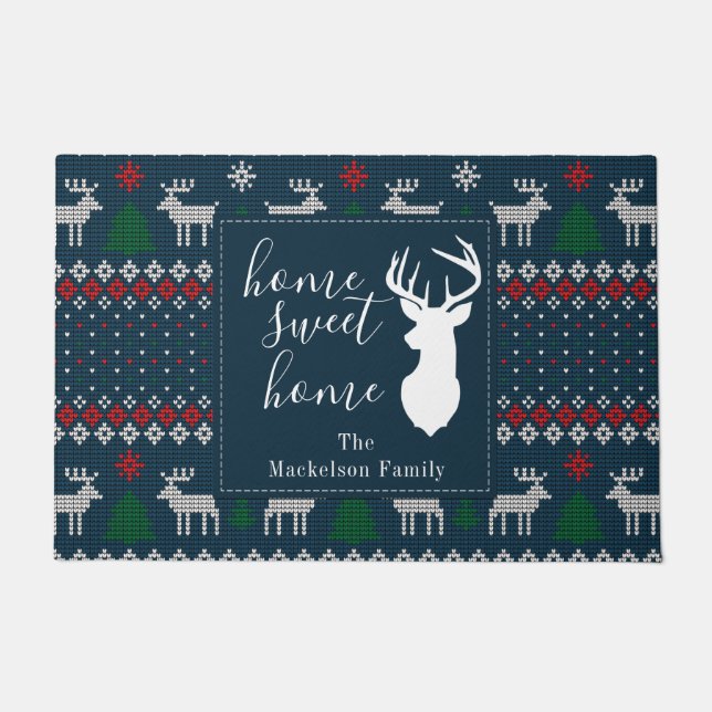 Paillasson Personnaliser Faux Tricot Motif Noël Famille (Devant)