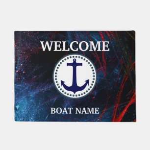 Paillasson Personnaliser Nautical Blue Welcome Boat Name Stri