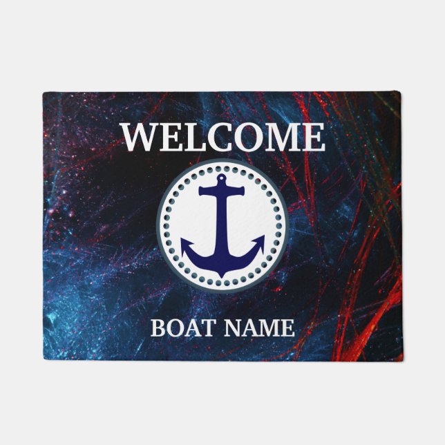 Paillasson Personnaliser Nautical Blue Welcome Boat Name Stri (Devant)