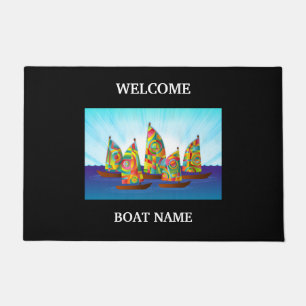 Paillasson Personnaliser Nautical Blue Welcome Boat Name Stri