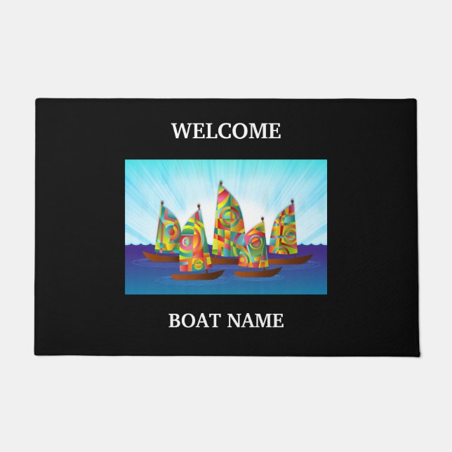 Paillasson Personnaliser Nautical Blue Welcome Boat Name Stri (Devant)
