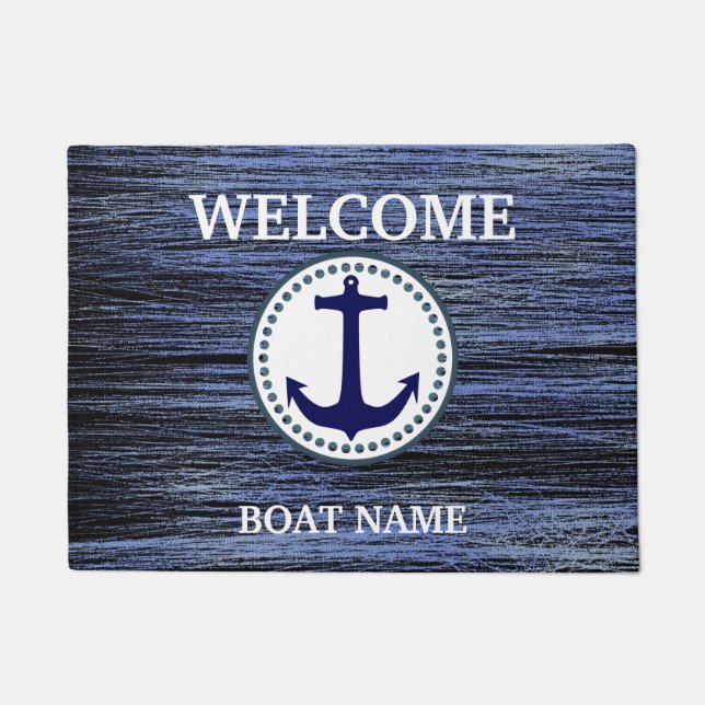 Paillasson Personnaliser Nautical Blue Welcome Boat Name Stri (Devant)