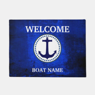 Paillasson Personnaliser Nautical Blue Welcome Boat Name Stri