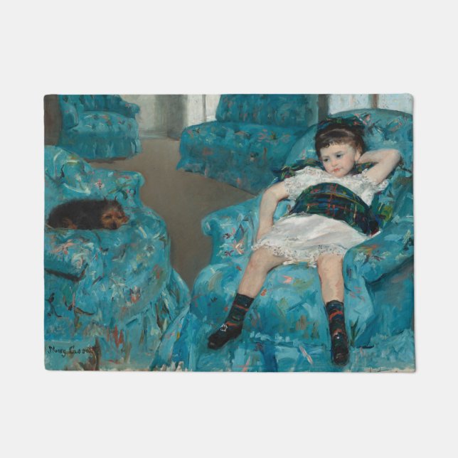 Paillasson Petite fille dans un fauteuil bleu (par Mary Cassa (Devant)