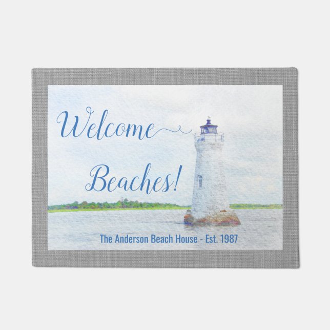 Paillasson Phare Welcome Beaches Aquarelle (Devant)