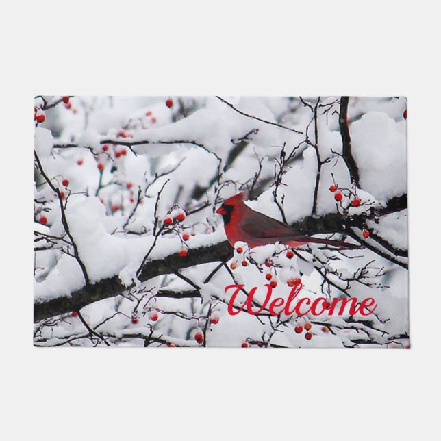 Paillasson Photo Red Cardinal Snow Tree (Devant)