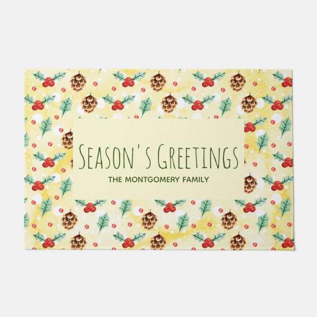 Paillasson Pine Cones et Motif de Noël Holly (Devant)