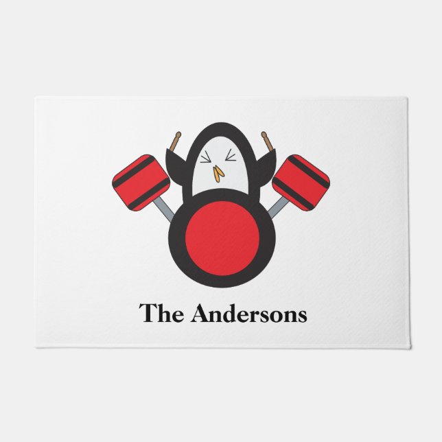 Paillasson Pingouin Jouer des tambours Adorable Personnaliser (Devant)