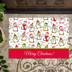 Paillasson Pingouins Rouge et Vert Motif Joyeux Noël
