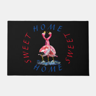 Paillasson Pink Flamant rose mat avec texte Home Sweet Home