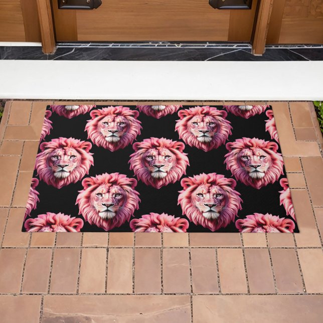 Paillasson Pink Lion Head Animal Pattern Design - Black  (Créateur téléchargé)