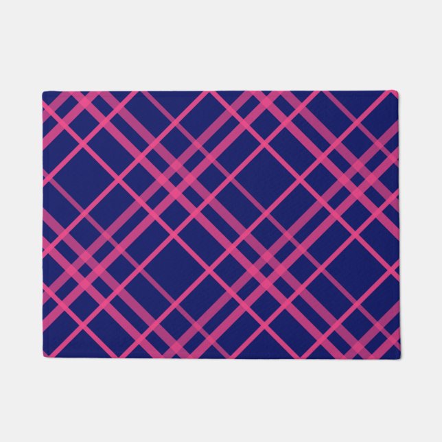 Paillasson Pink On Blue Tartan Plaid Design Motif (Devant)