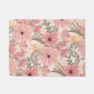 Paillasson Pink Sage Vert Floral Feuille Motif d'aquarelle