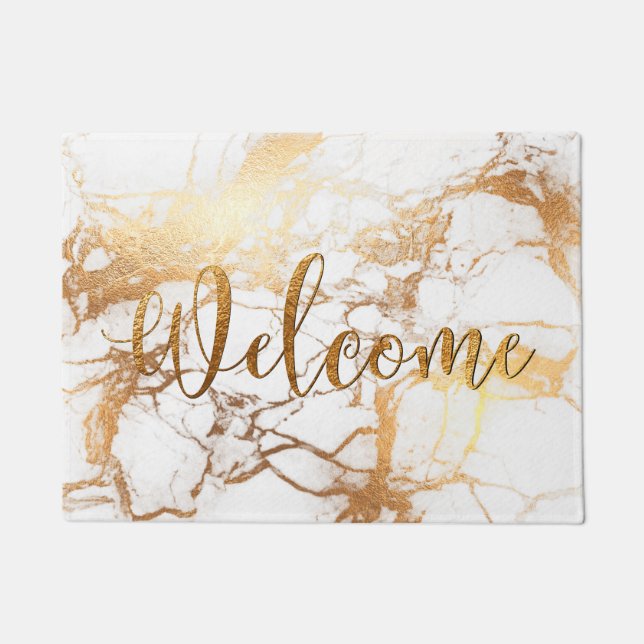 Paillasson PixDezines MARBLE FAUX GOLD VEINS, BIENVENUE (Devant)