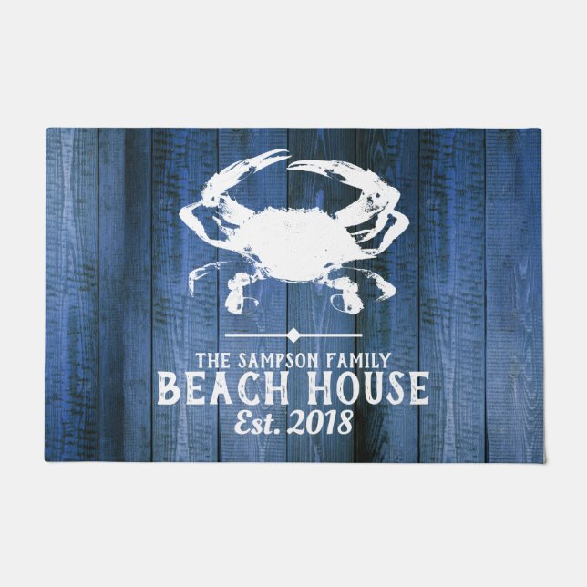 Paillasson Plage en bois bleue de silhouette blanche nautique (Devant)