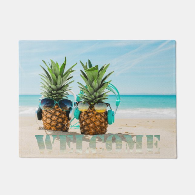 Paillasson Plage tropicale, Ananas Bienvenue (Devant)