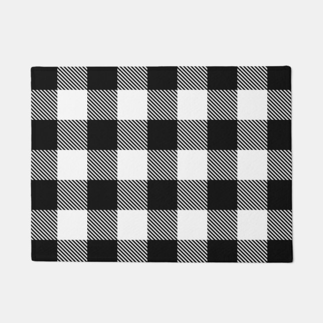 Paillasson Plaid blanc noir de Buffalo avec le sergé (Devant)