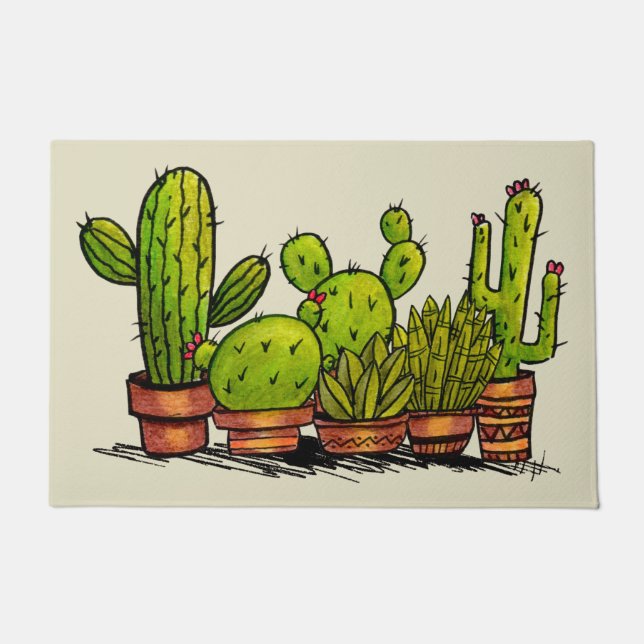 Paillasson Plantes de cactus vert aquarelle (Devant)