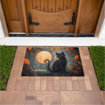 Pleine lune de chat noir Ornat Halloween Bienvenue