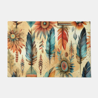 Paillasson Plumes bleues de la tribu Aztec Boho