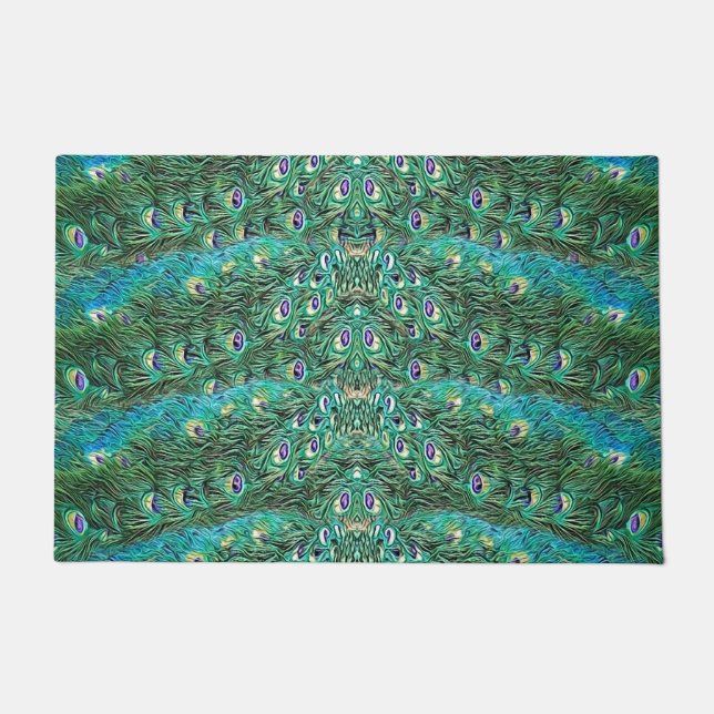 Paillasson Plumes de paon, abstrait - motif en acrylique (Devant)
