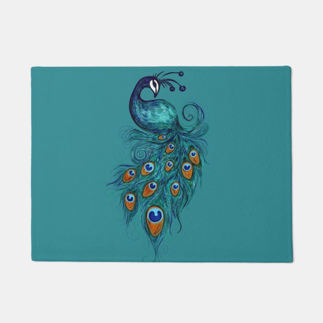 Paillasson Plumes de paon Peacocks Turquoises (Devant)