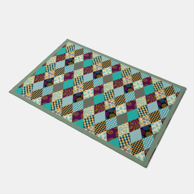 Paillasson Poche Motif Géométrique Plaid Bleu pourpre Points (Incliné)