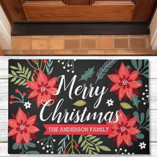 Paillasson Poinsettia de Noël personnalisé