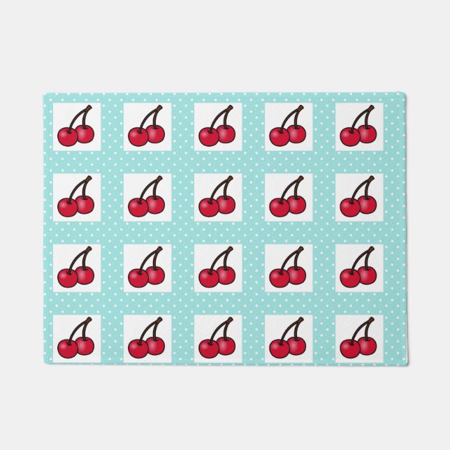 Paillasson Points et cerises Aqua Retro (Devant)