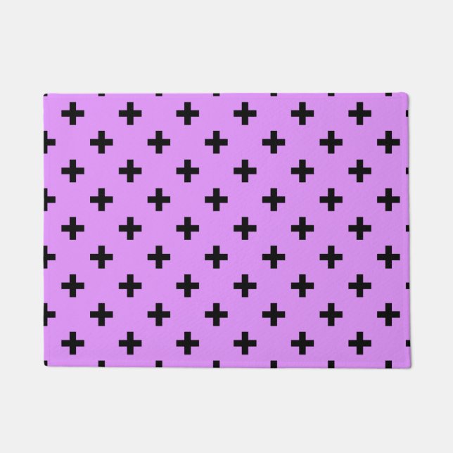 Paillasson Polka noire croise sur lilas (Devant)