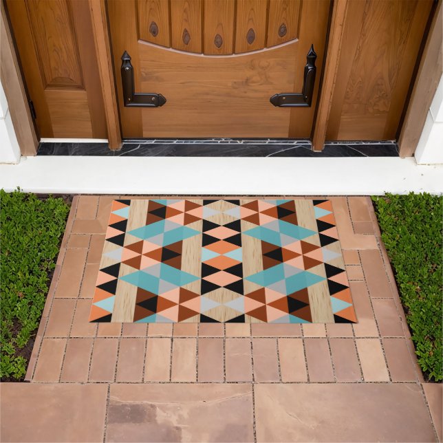Paillasson Polygone Carré Triangles Wood Tribal Mosaic Art (De plein air)