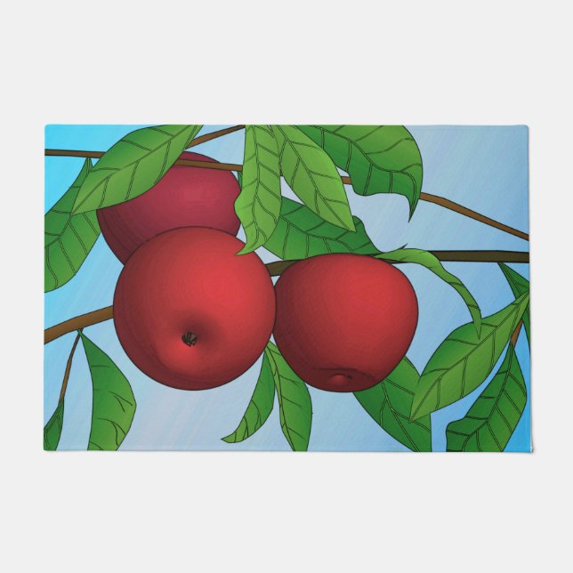 Paillasson Pommes rouges sur une branche feuillue (Devant)